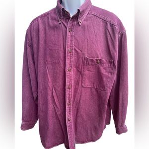 Vintage Baxter men’s purple denim cotton long sleeve button down shirt size Lg